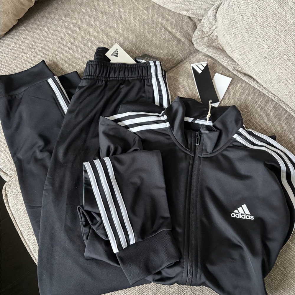 Adidas Black and White Men's Track Jacket & Pants Set